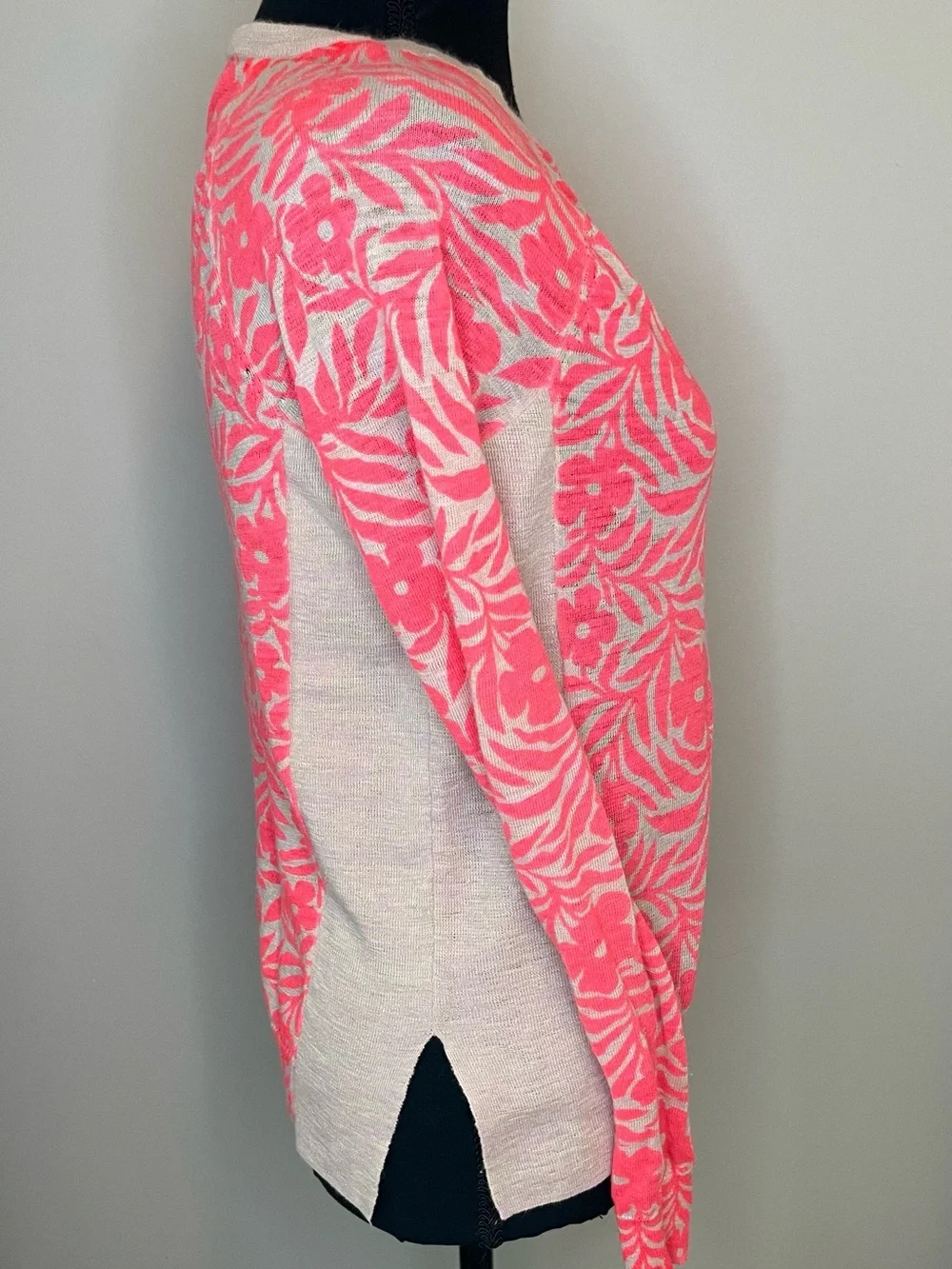 J. Crew Cream and Neon Pink Floral Lightweight Sweater - Picture 3 of 4